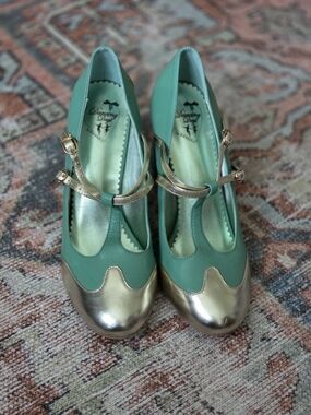 Dancing Days Green and Silver Mary Jane Heels